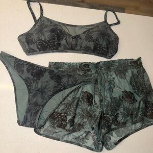 aerie Green Floral Jungle Mesh Bikini Swim Set